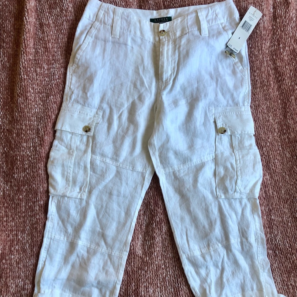 Ralph Lauren Women's 16 White Cargo Crop Capri Pants 100% Cotton